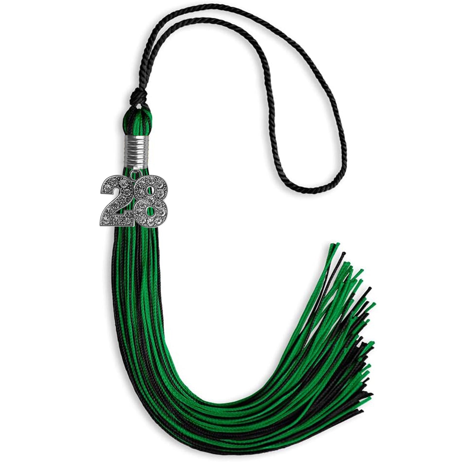 Black/Green Mixed Color Graduation Tassel with Silver Date Drop - Endea Graduation