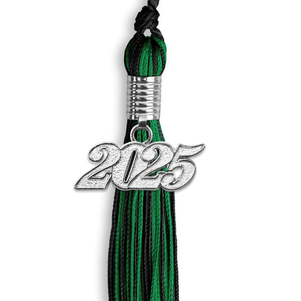 Black/Green Mixed Color Graduation Tassel with Silver Date Drop - Endea Graduation