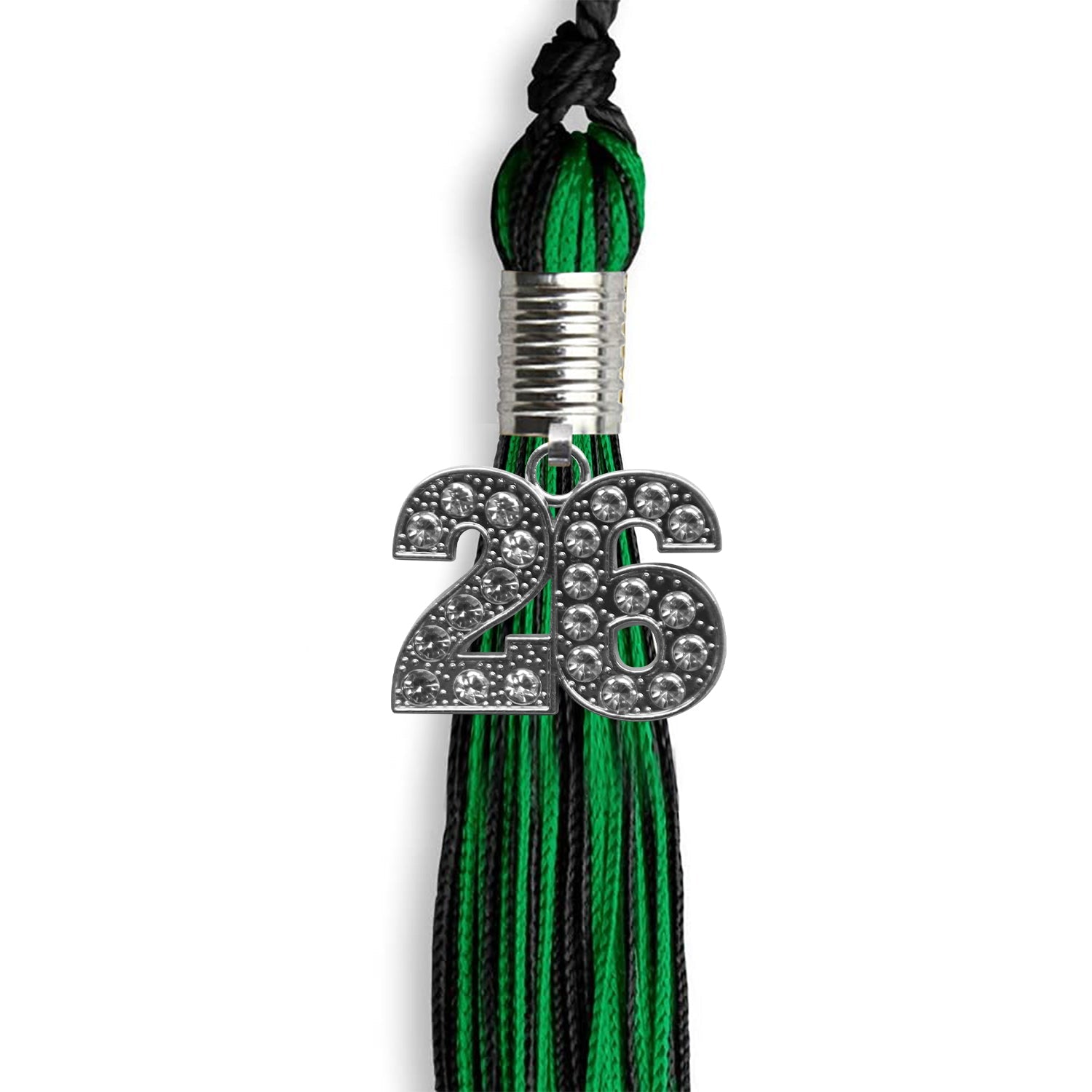 Black/Green Mixed Color Graduation Tassel with Silver Date Drop - Endea Graduation