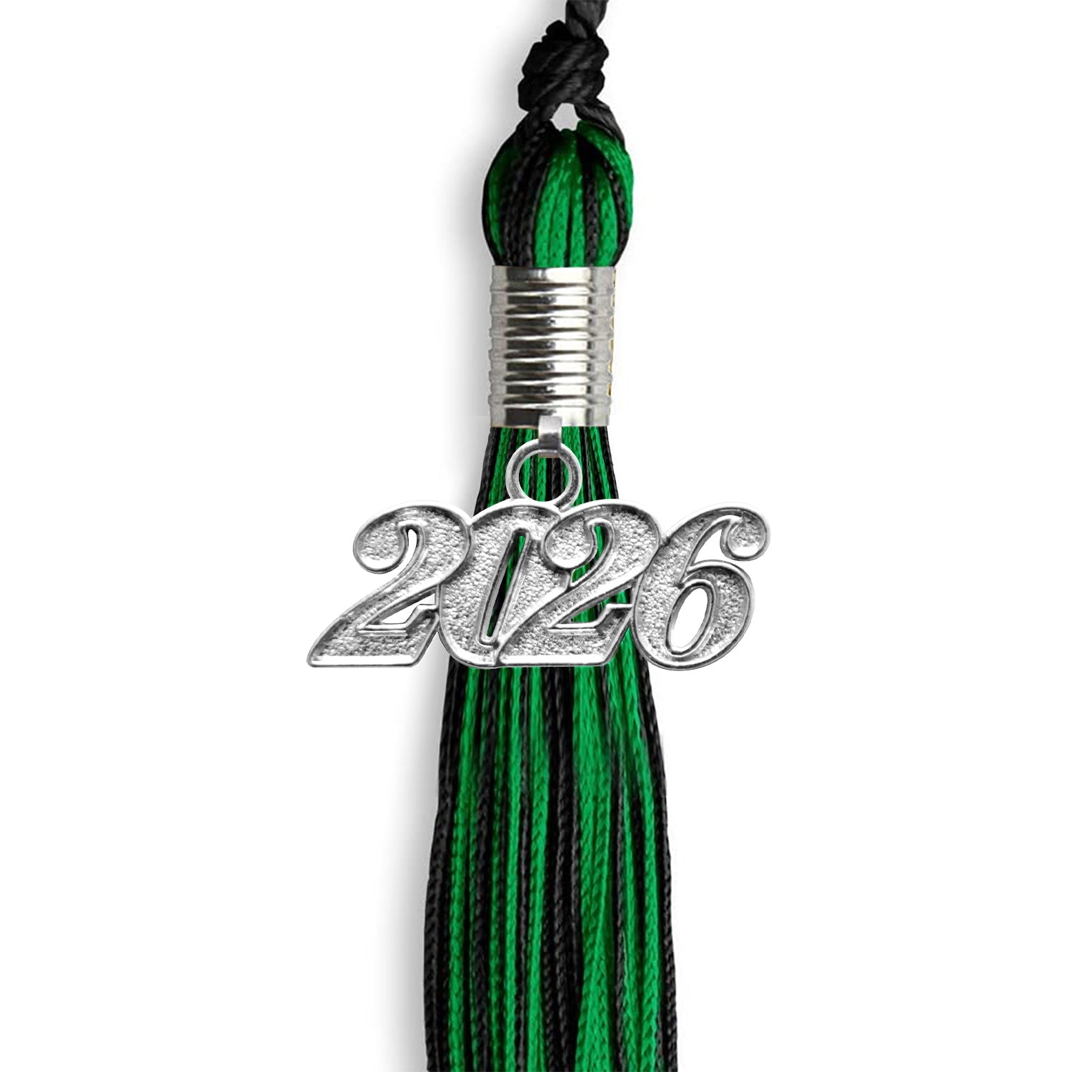 Black/Green Mixed Color Graduation Tassel with Silver Date Drop - Endea Graduation