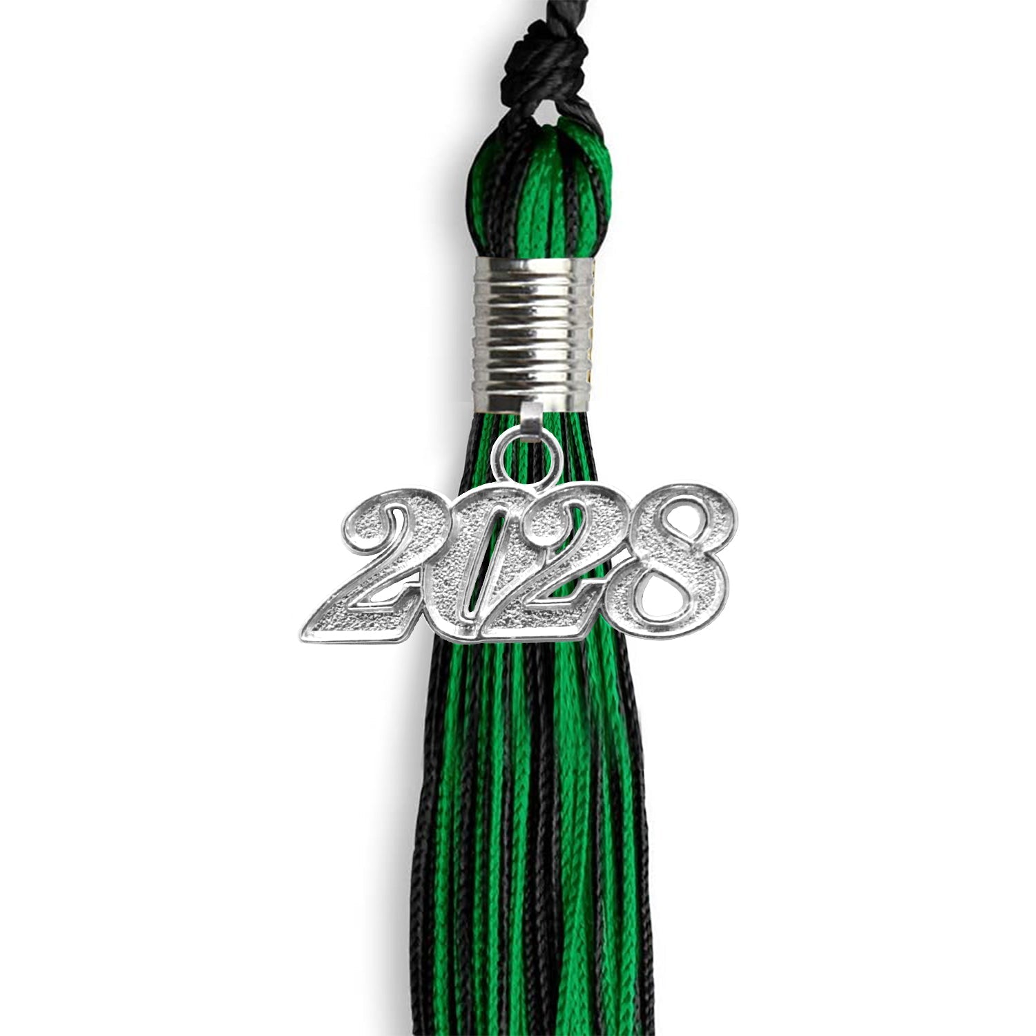 Black/Green Mixed Color Graduation Tassel with Silver Date Drop - Endea Graduation