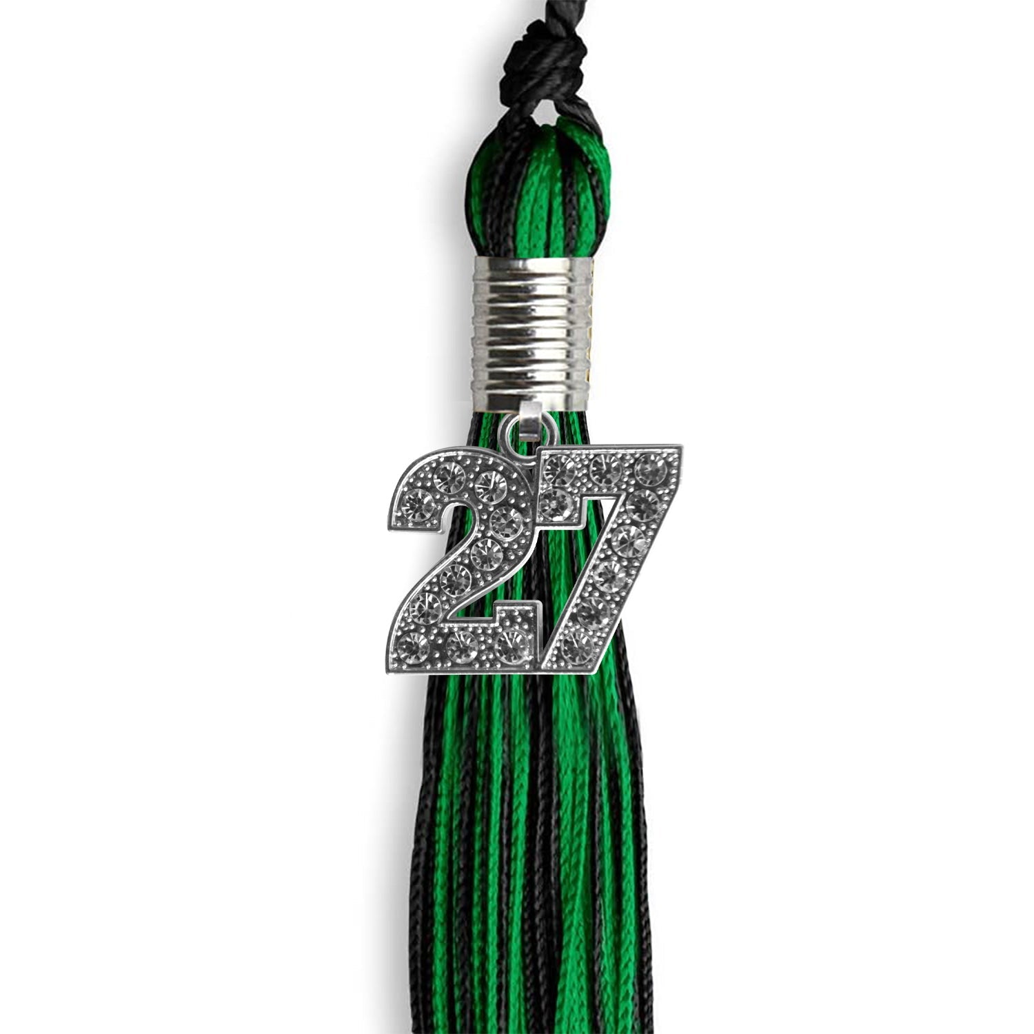 Black/Green Mixed Color Graduation Tassel with Silver Date Drop - Endea Graduation