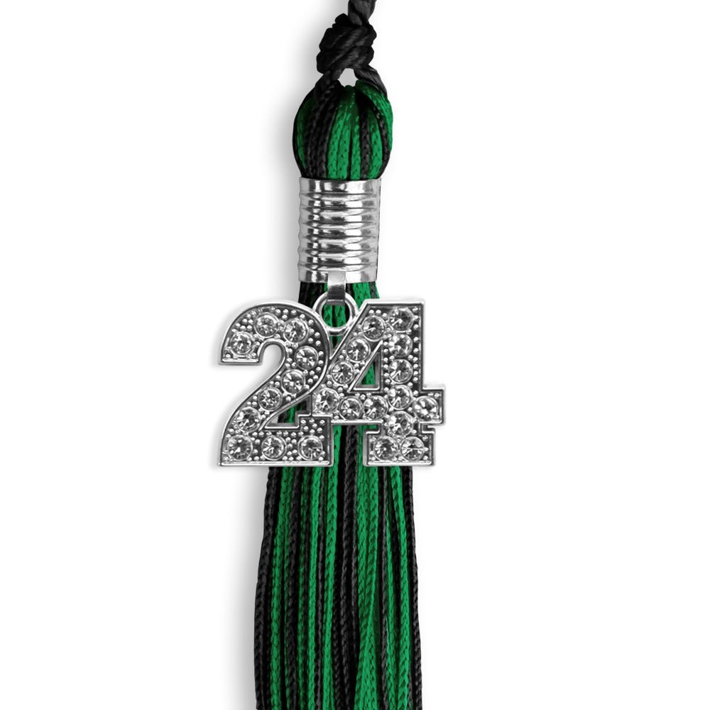 Black/Green Mixed Color Graduation Tassel with Silver Date Drop - Endea Graduation