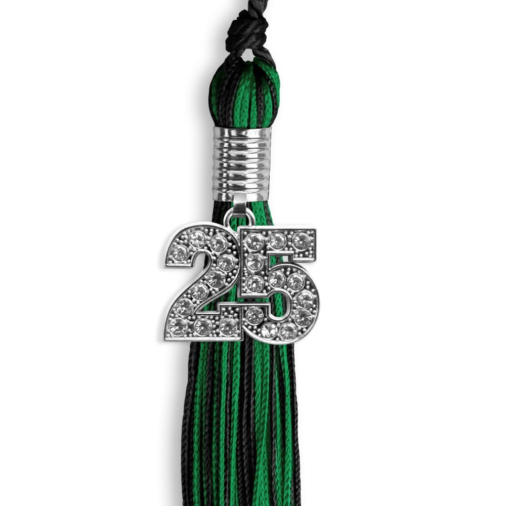 Black/Green Mixed Color Graduation Tassel with Silver Date Drop - Endea Graduation