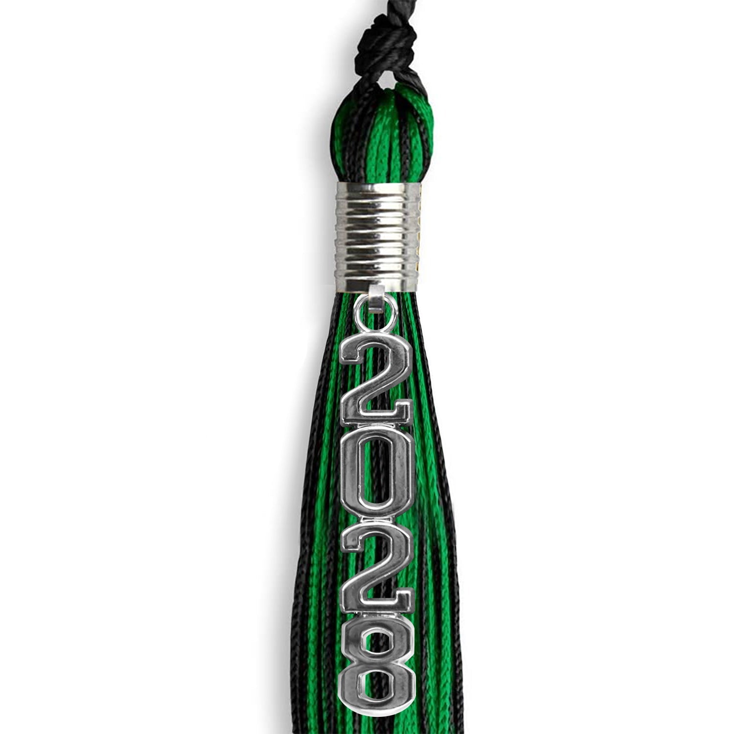 Black/Green Mixed Color Graduation Tassel with Stacked Silver Date Drop - Endea Graduation