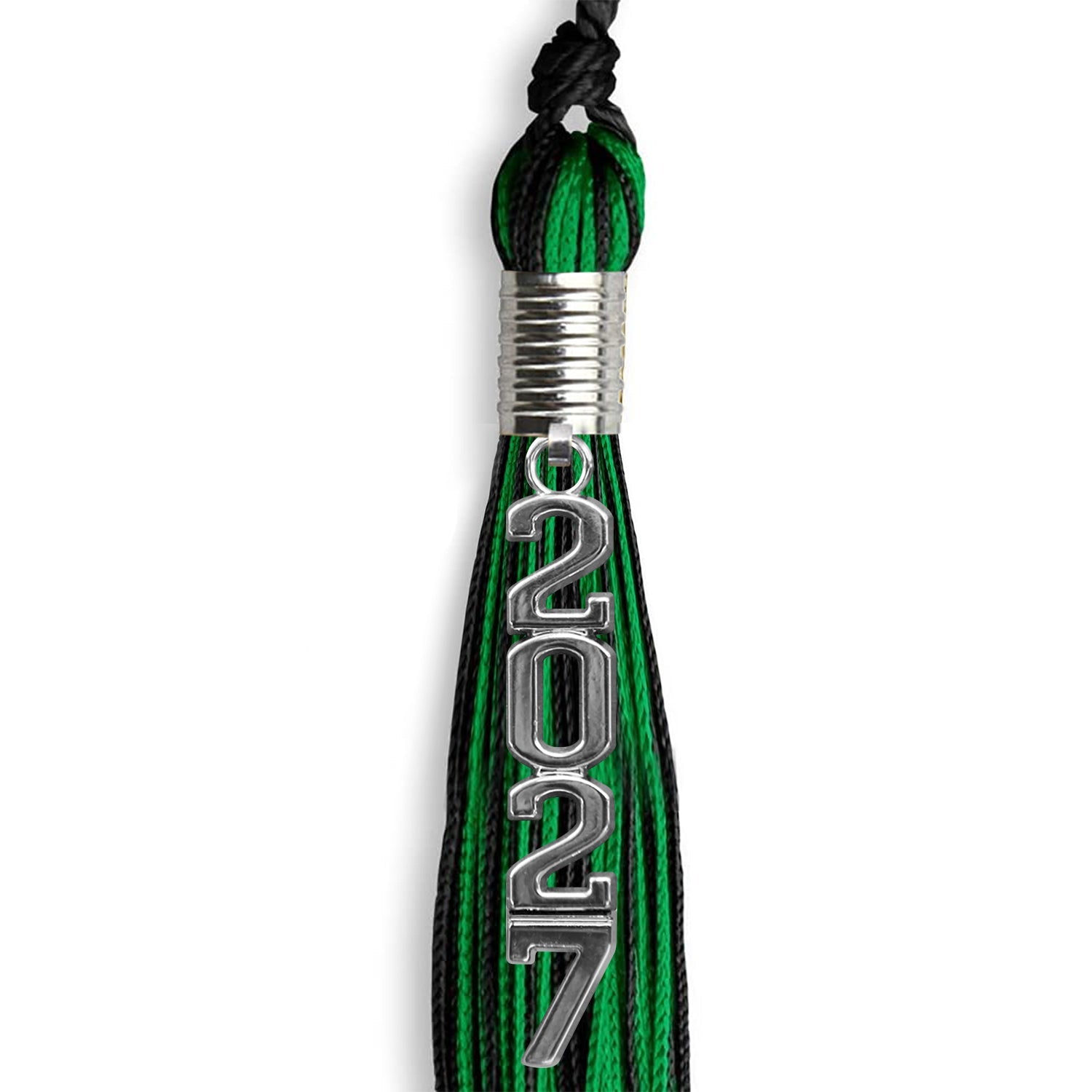 Black/Green Mixed Color Graduation Tassel with Stacked Silver Date Drop - Endea Graduation