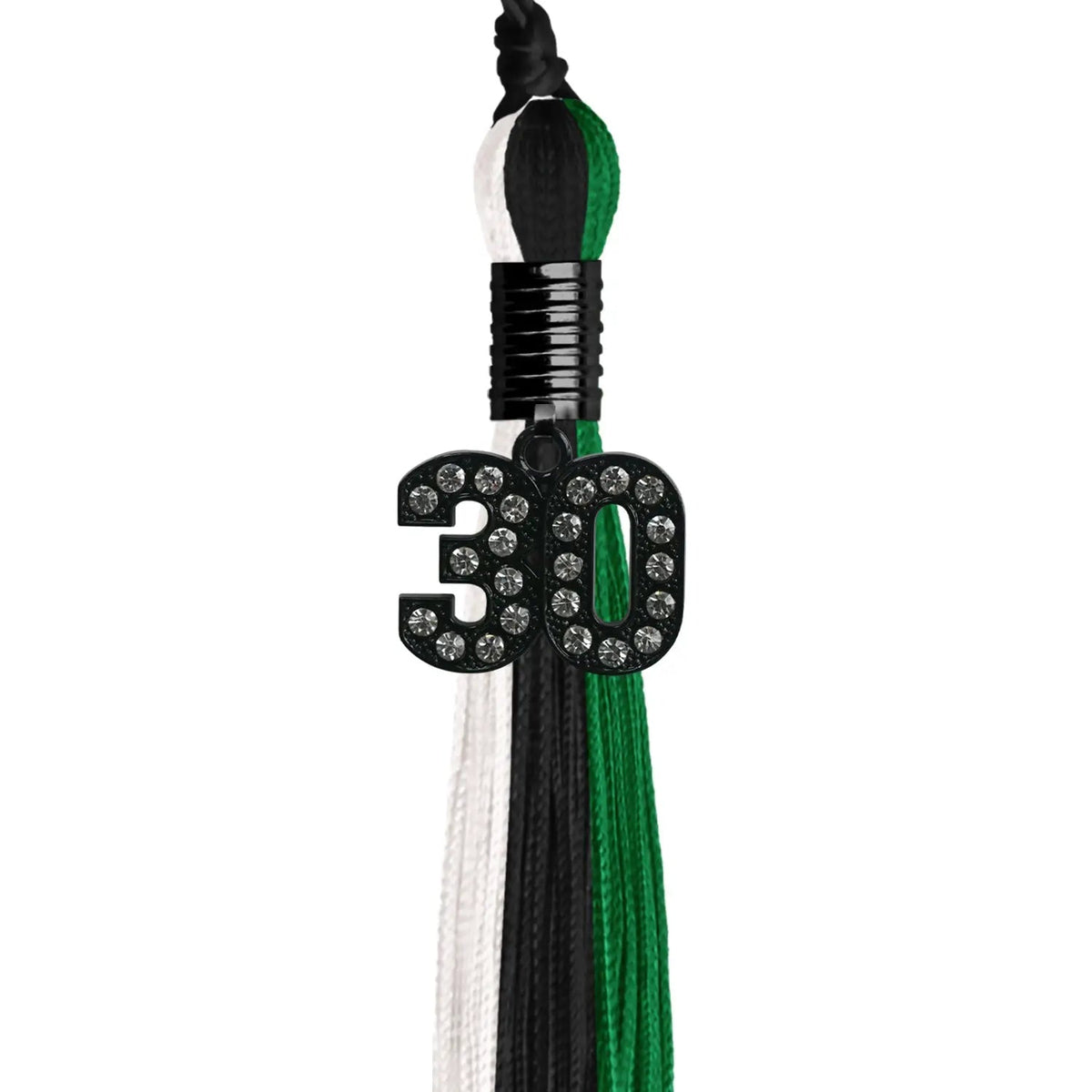 Black/Green/White Graduation Tassel with Black Bling Charm - Endea Graduation