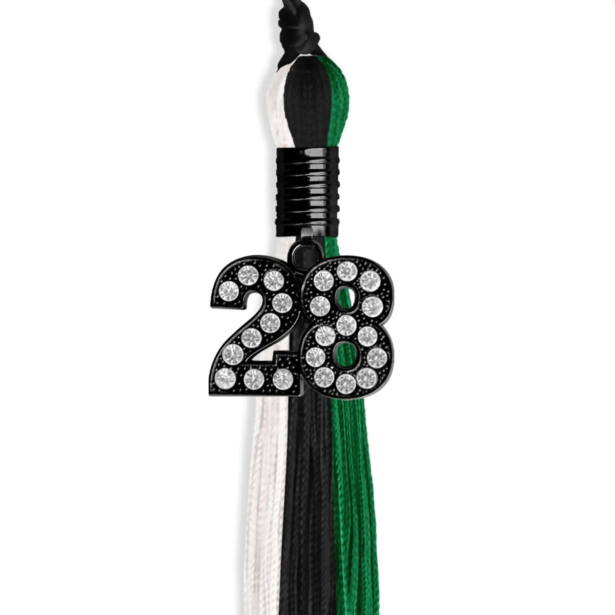 Black/Green/White Graduation Tassel with Black Bling Charm - Endea Graduation