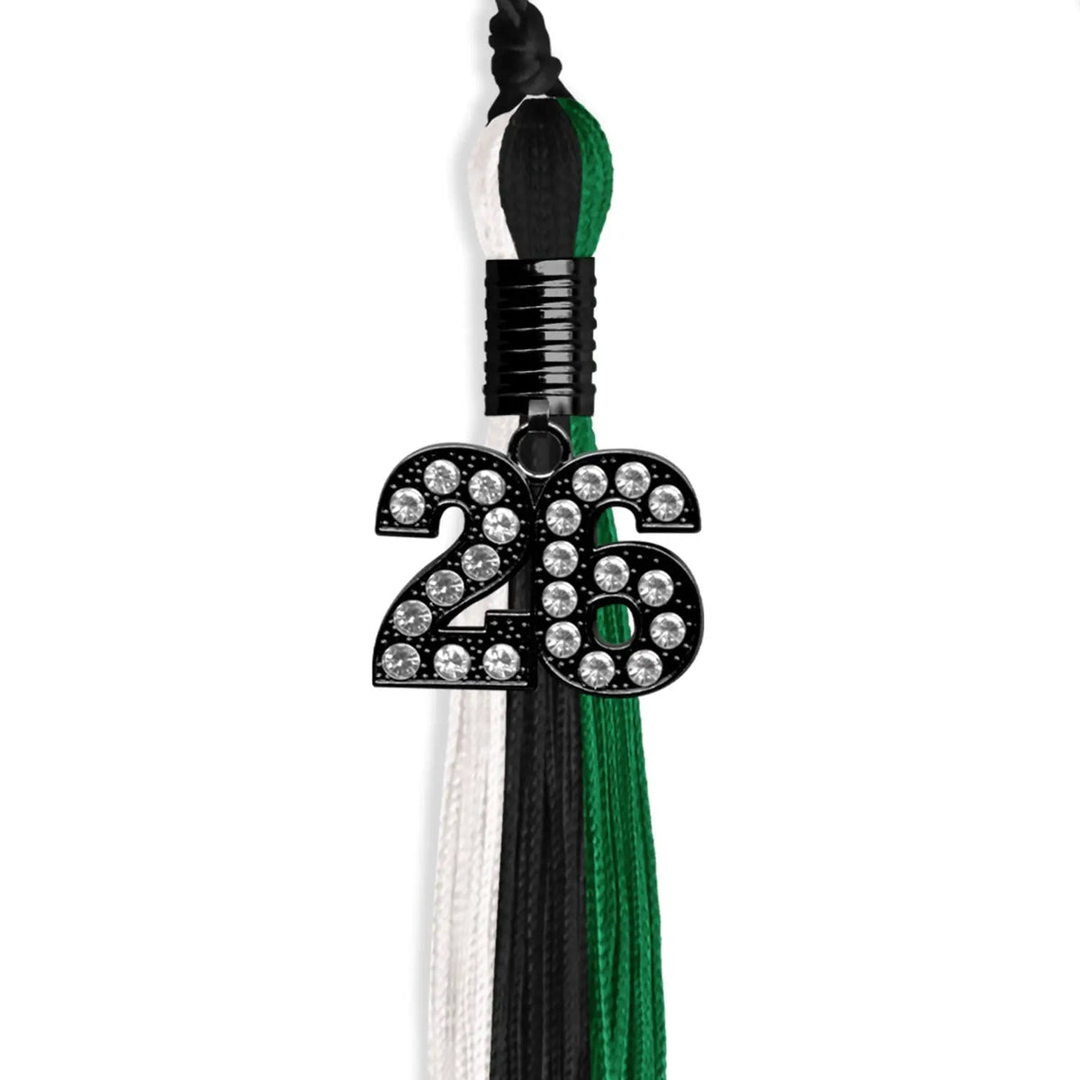 Black/Green/White Graduation Tassel with Black Bling Charm - Endea Graduation