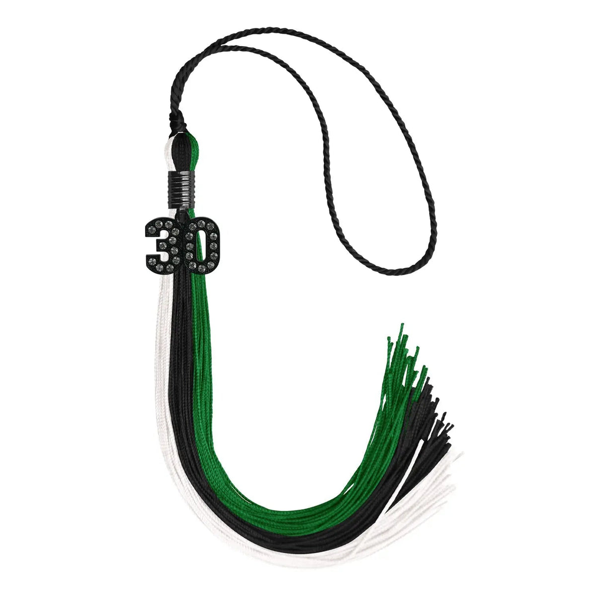 Black/Green/White Graduation Tassel with Black Bling Charm - Endea Graduation