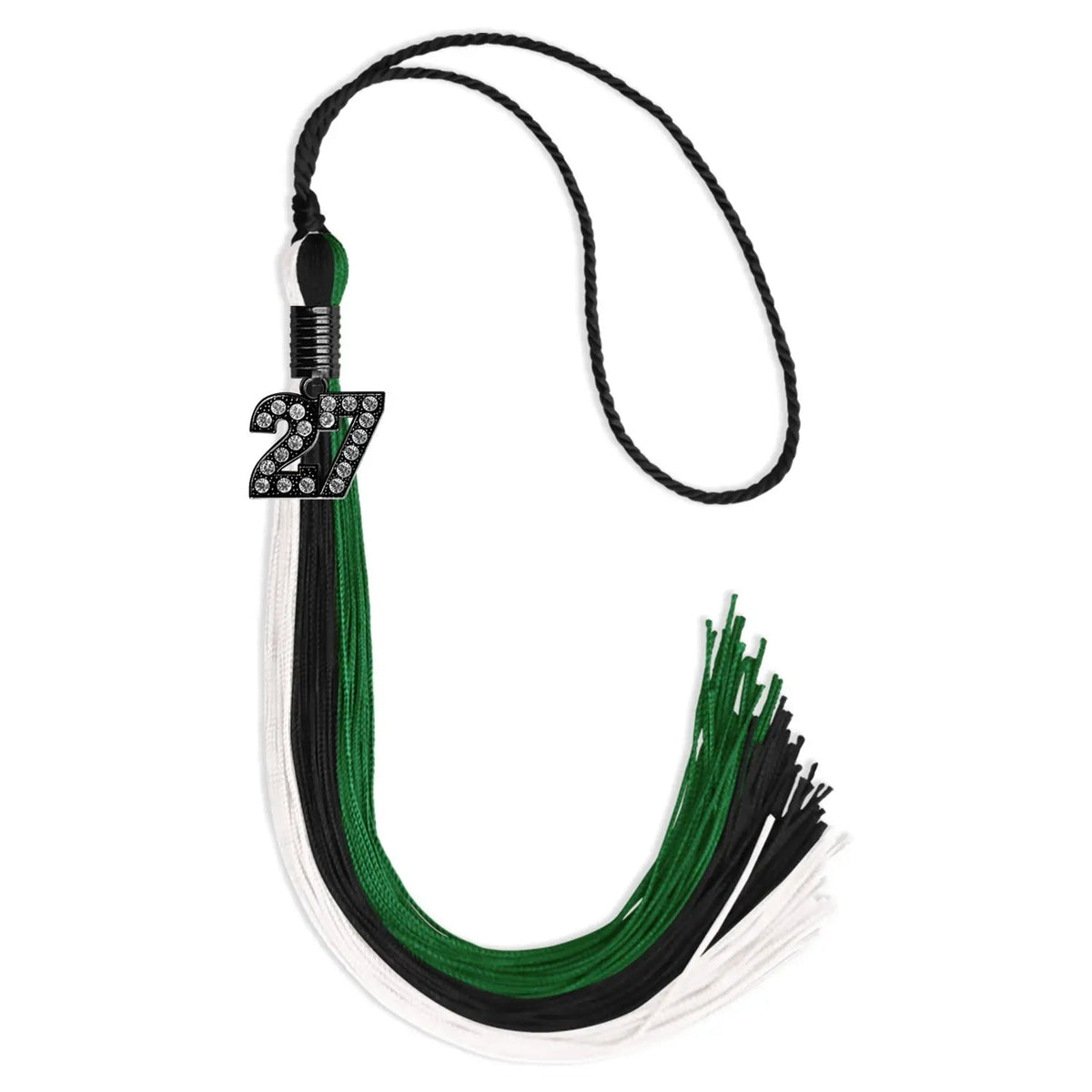 Black/Green/White Graduation Tassel with Black Bling Charm - Endea Graduation