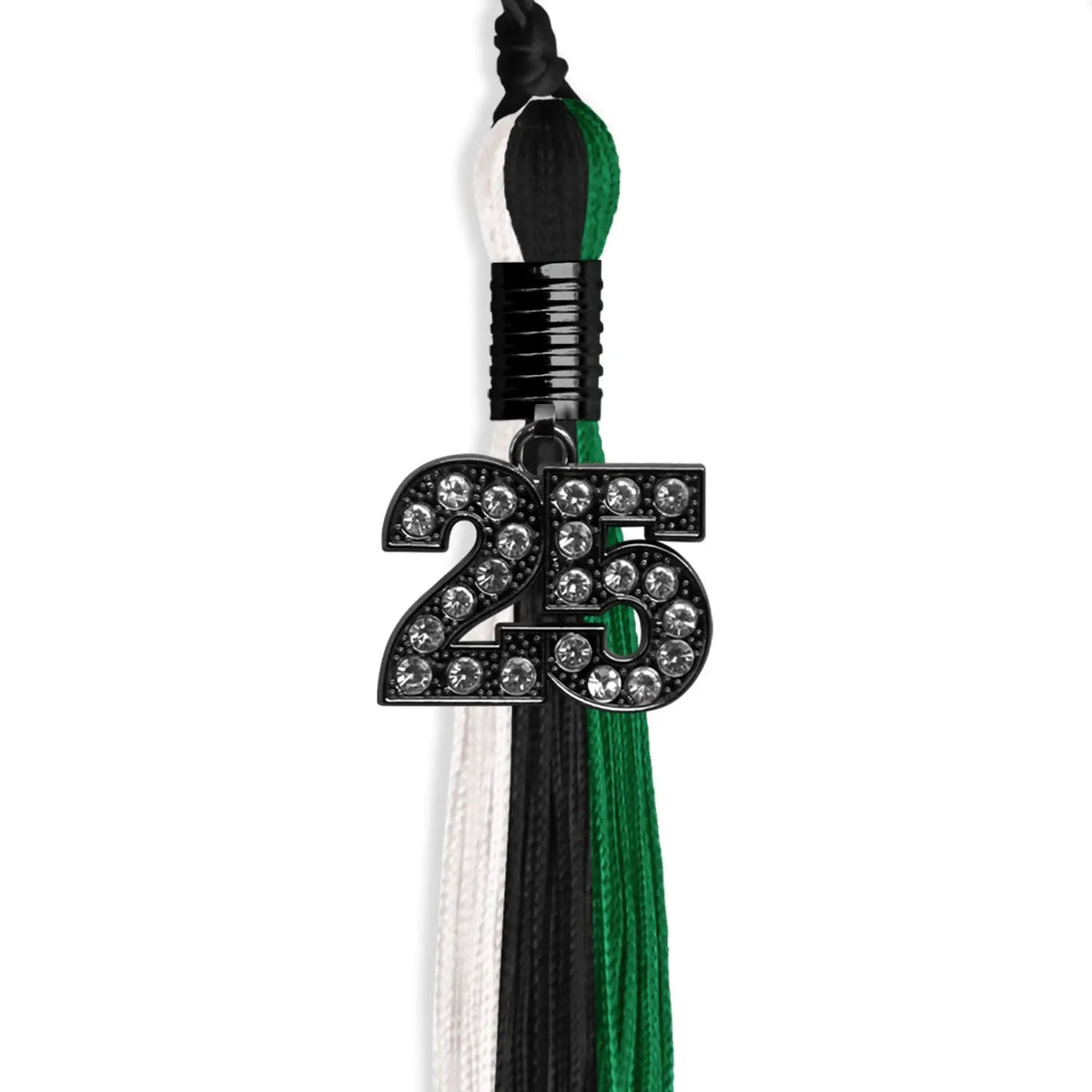Black/Green/White Graduation Tassel with Black Bling Charm - Endea Graduation