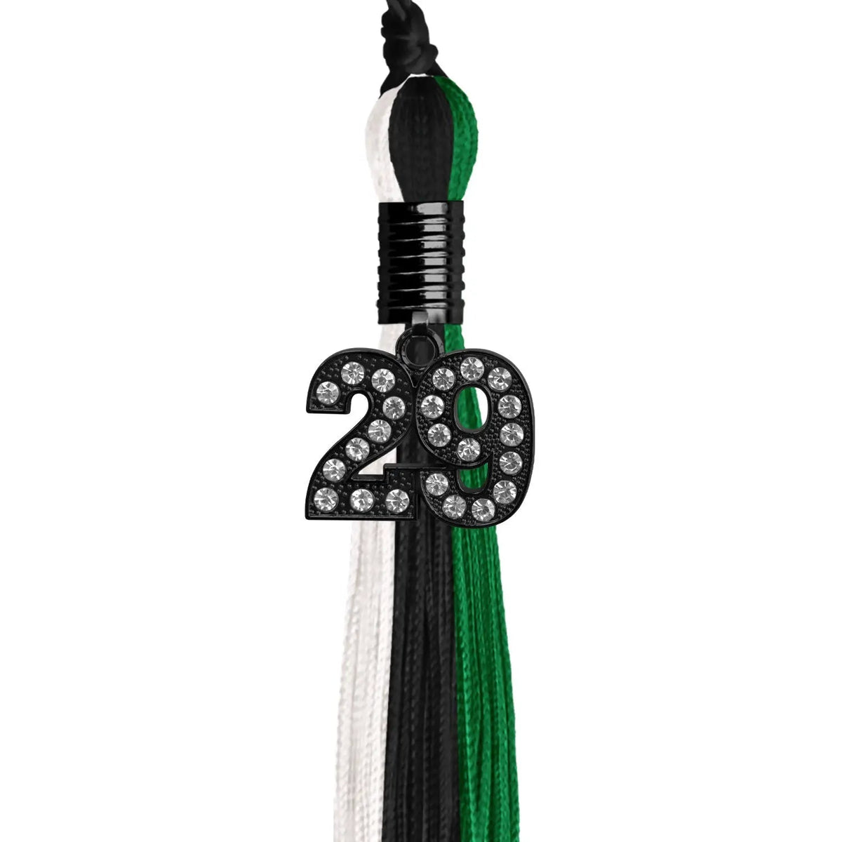 Black/Green/White Graduation Tassel with Black Bling Charm - Endea Graduation