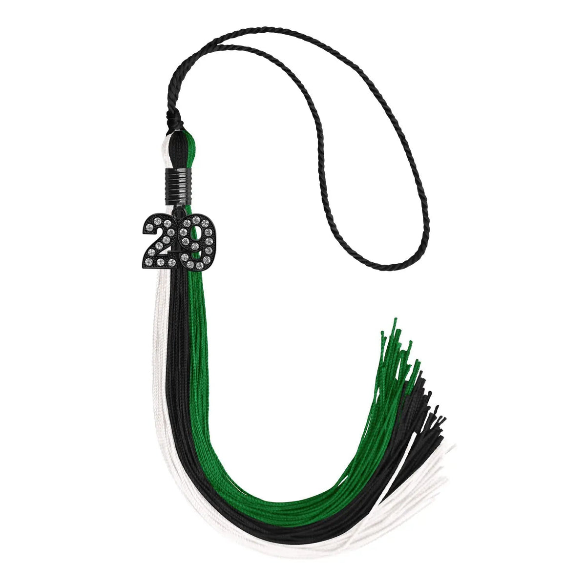 Black/Green/White Graduation Tassel with Black Bling Charm - Endea Graduation