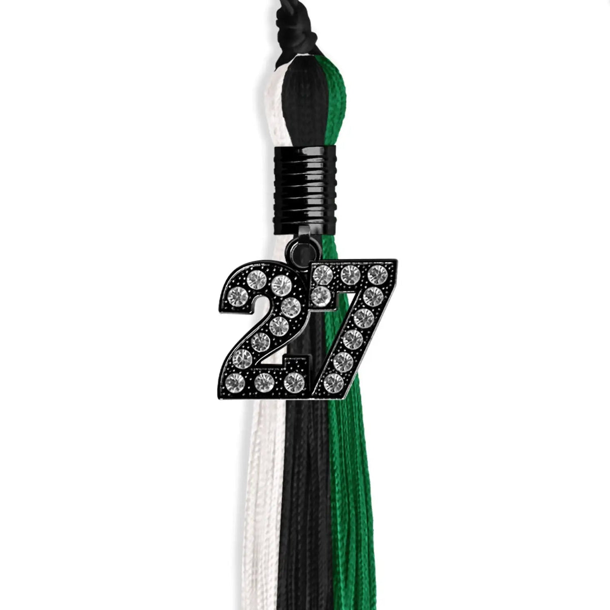 Black/Green/White Graduation Tassel with Black Bling Charm - Endea Graduation