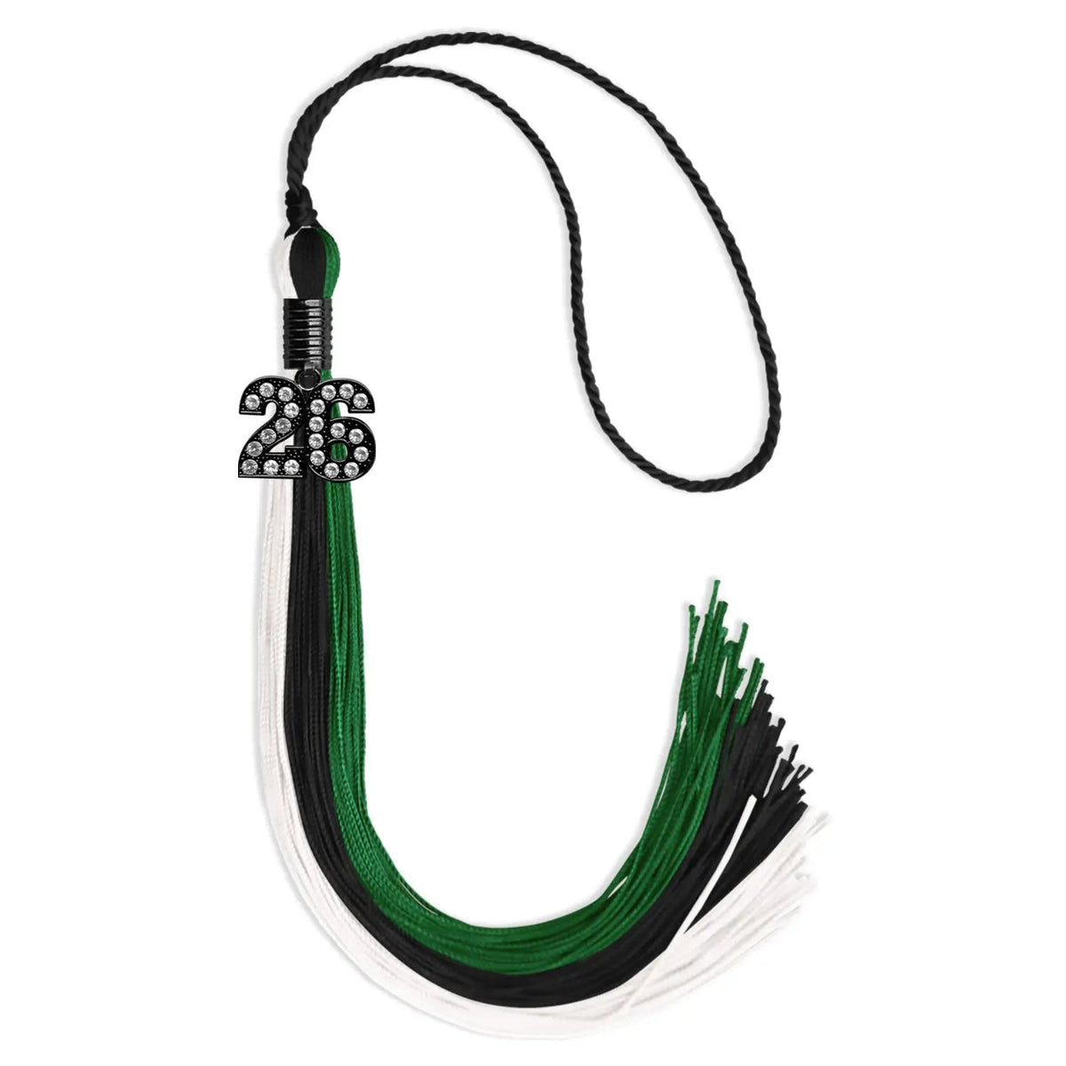 Black/Green/White Graduation Tassel with Black Bling Charm - Endea Graduation