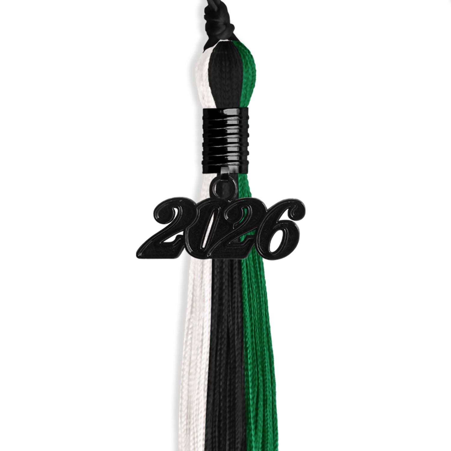 Black/Green/White Graduation Tassel with Black Date Drop - Endea Graduation