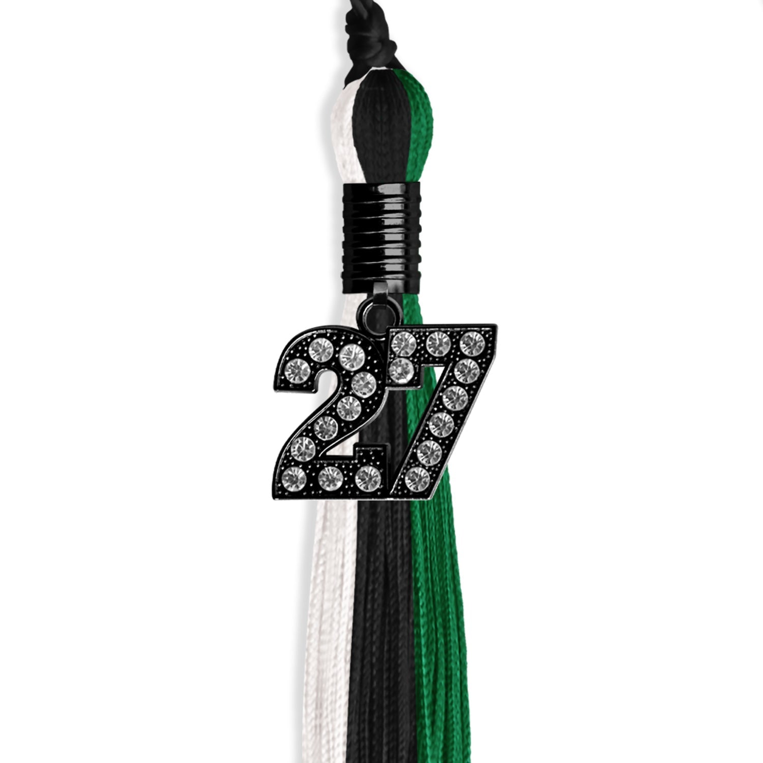 Black/Green/White Graduation Tassel with Black Date Drop - Endea Graduation