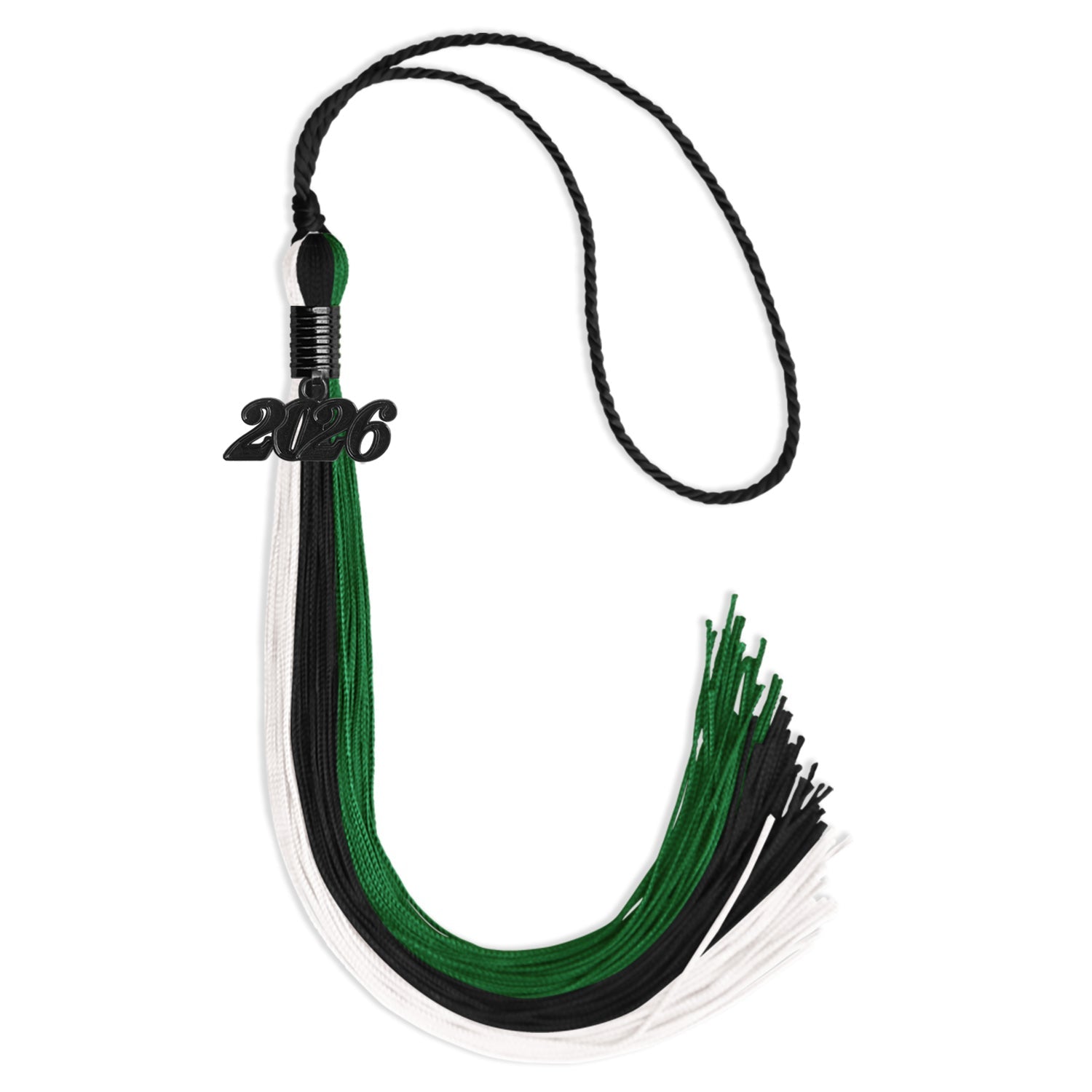 Black/Green/White Graduation Tassel with Black Date Drop - Endea Graduation