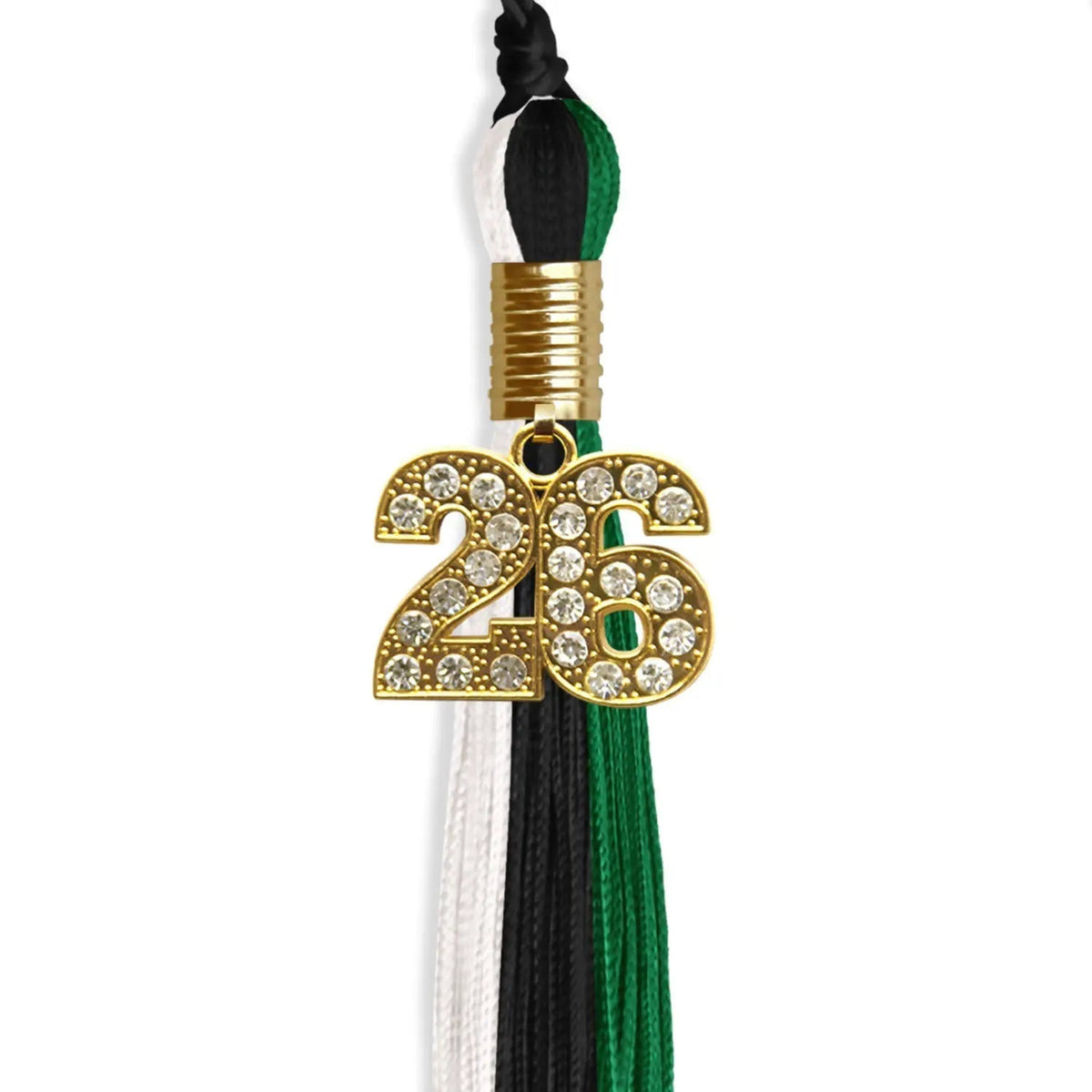 Black/Green/White Graduation Tassel with Gold Bling Charm - Endea Graduation