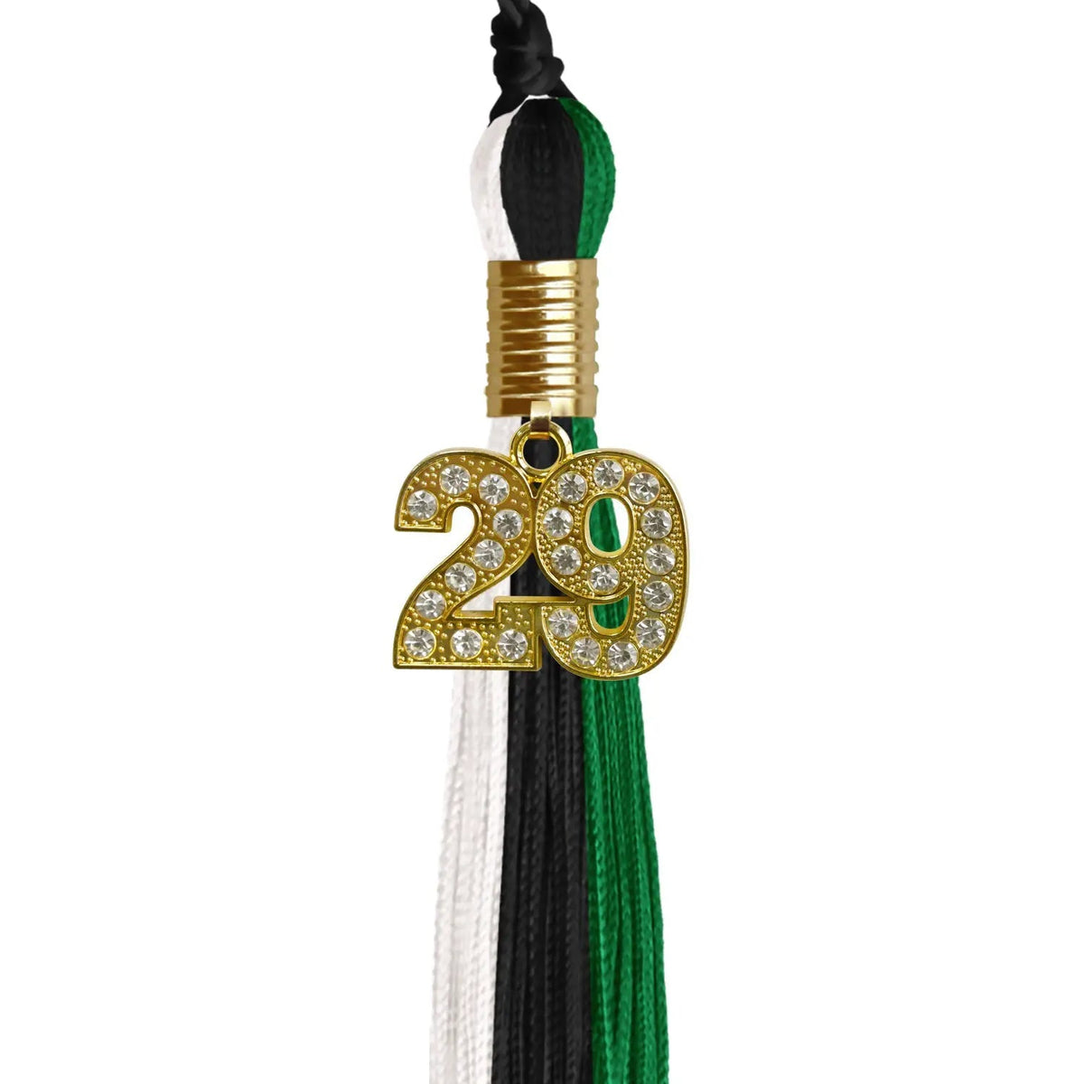 Black/Green/White Graduation Tassel with Gold Bling Charm - Endea Graduation