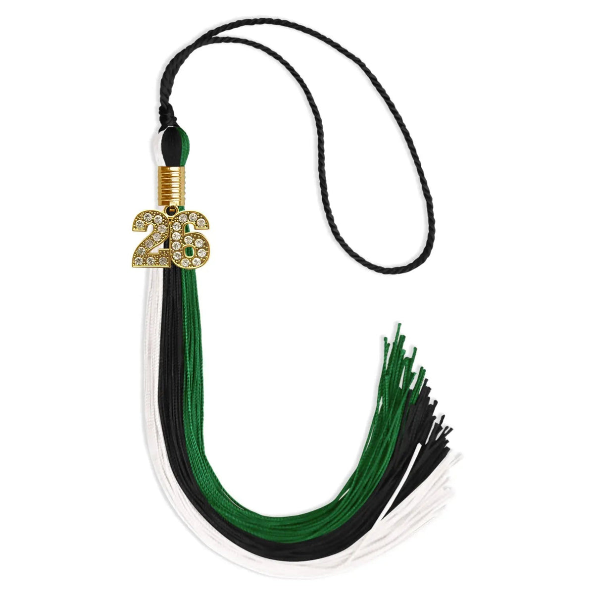 Black/Green/White Graduation Tassel with Gold Bling Charm - Endea Graduation