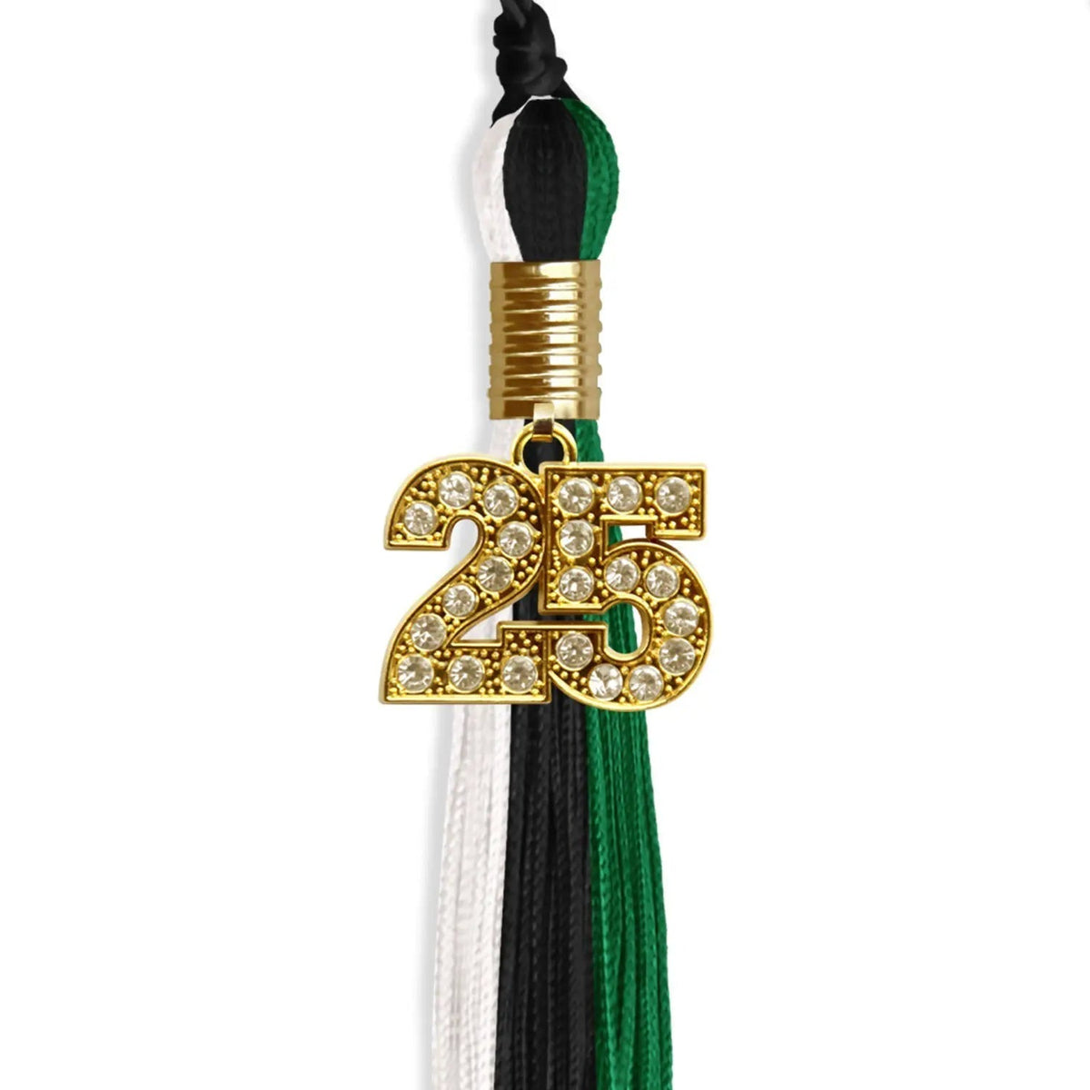 Black/Green/White Graduation Tassel with Gold Bling Charm - Endea Graduation