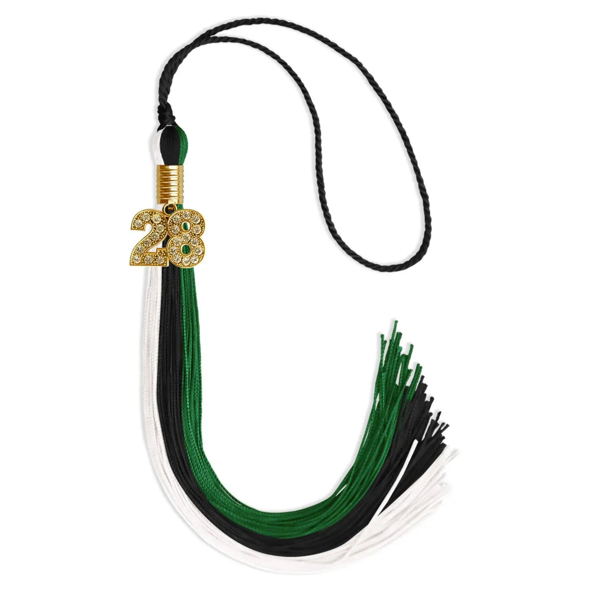Black/Green/White Graduation Tassel with Gold Bling Charm - Endea Graduation