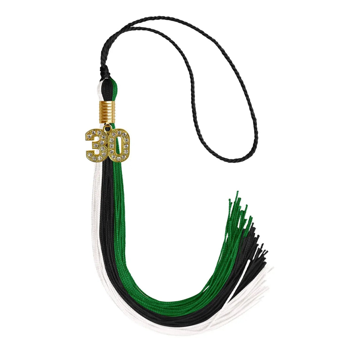 Black/Green/White Graduation Tassel with Gold Bling Charm - Endea Graduation