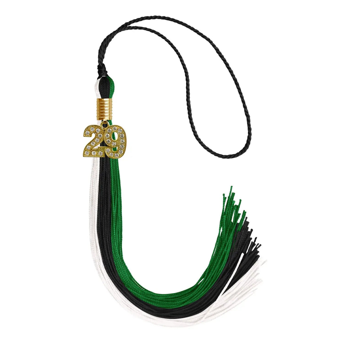 Black/Green/White Graduation Tassel with Gold Bling Charm - Endea Graduation