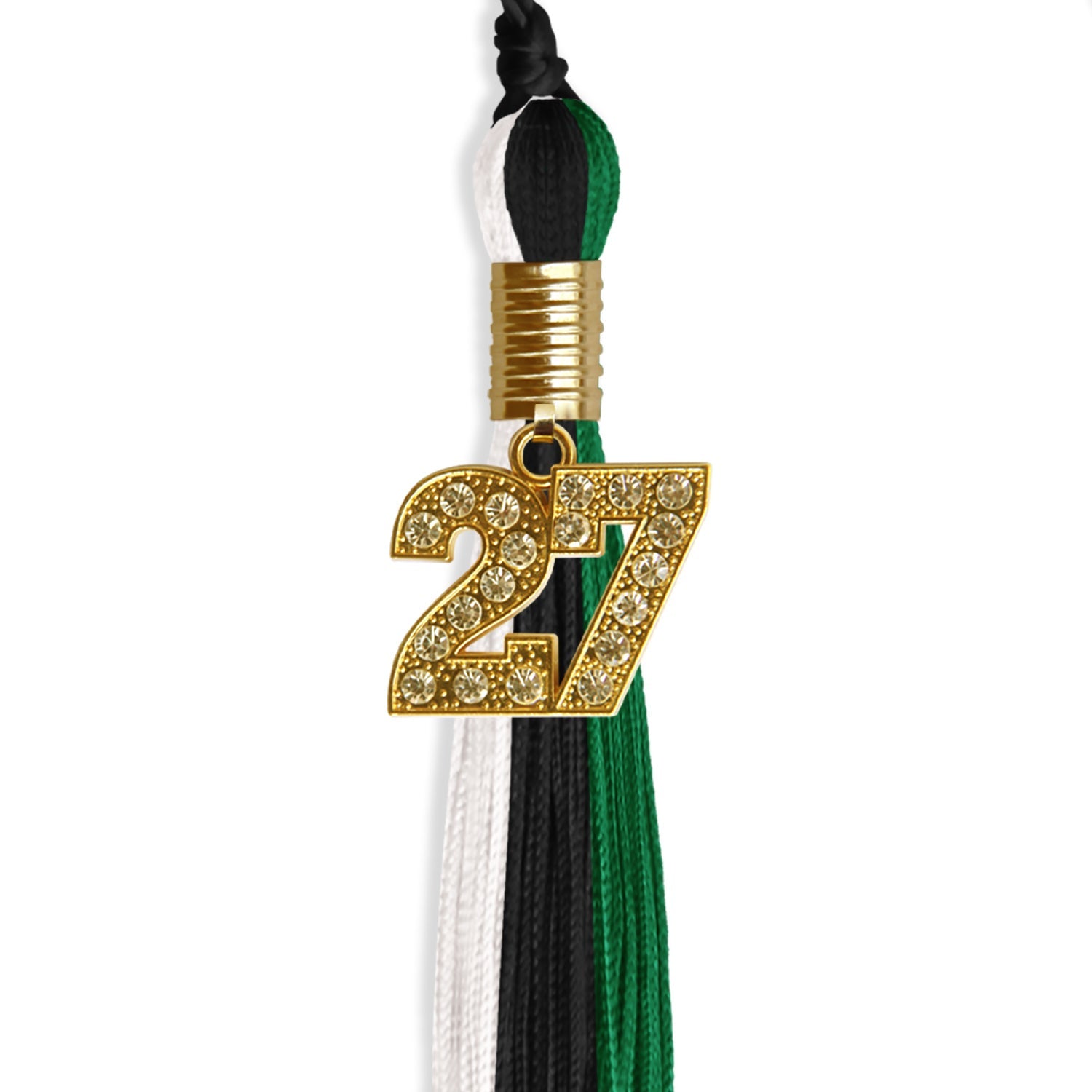 Black/Green/White Graduation Tassel with Gold Date Drop - Endea Graduation