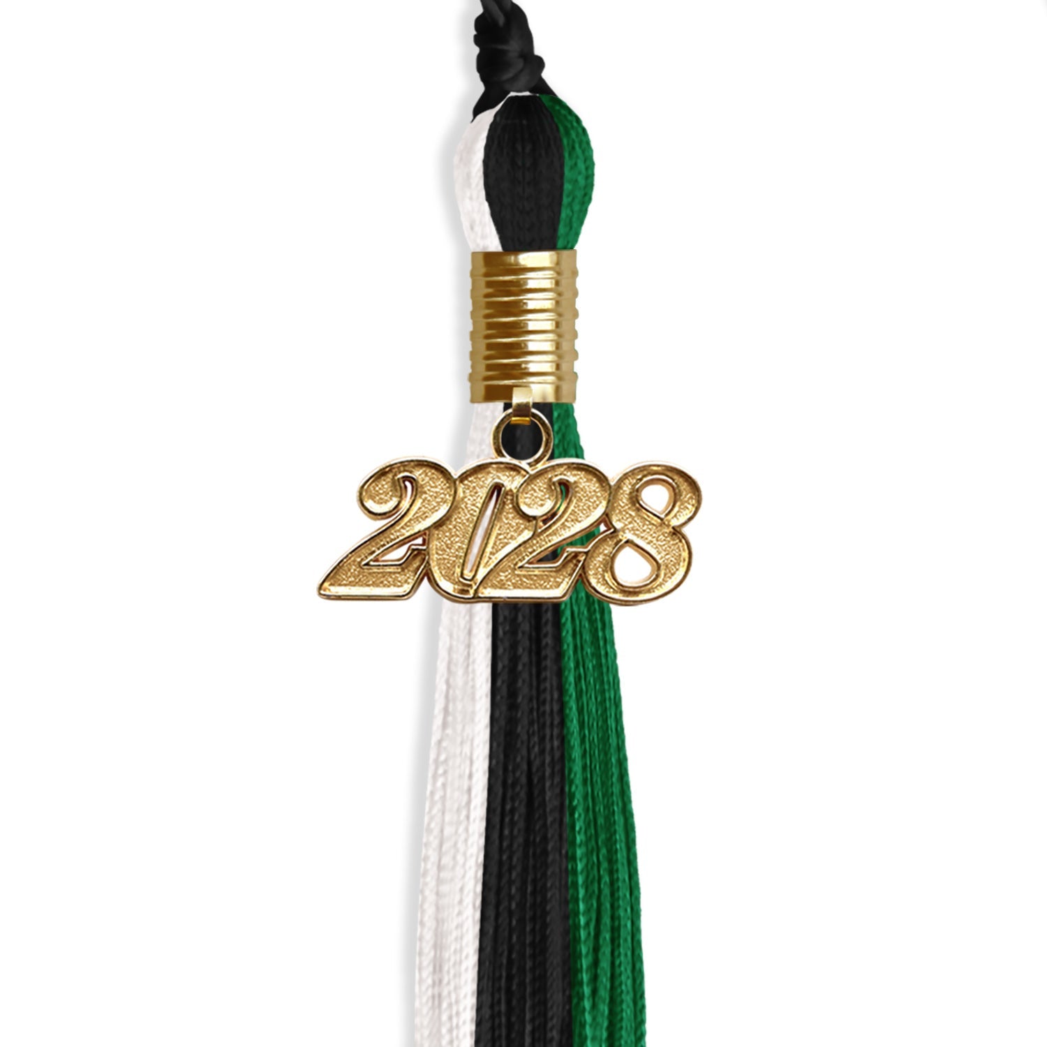 Black/Green/White Graduation Tassel with Gold Date Drop - Endea Graduation