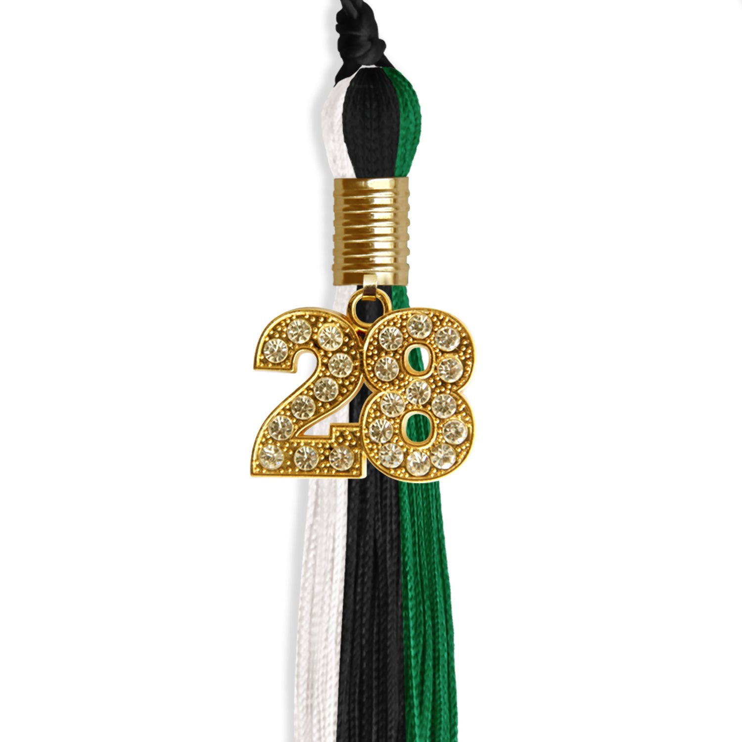 Black/Green/White Graduation Tassel with Gold Date Drop - Endea Graduation