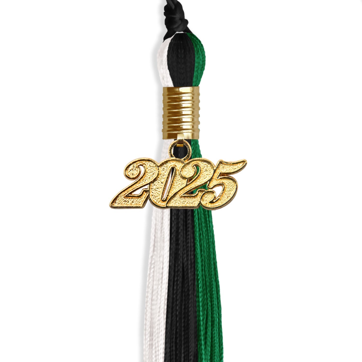 Black/Green/White Graduation Tassel with Gold Date Drop - Endea Graduation