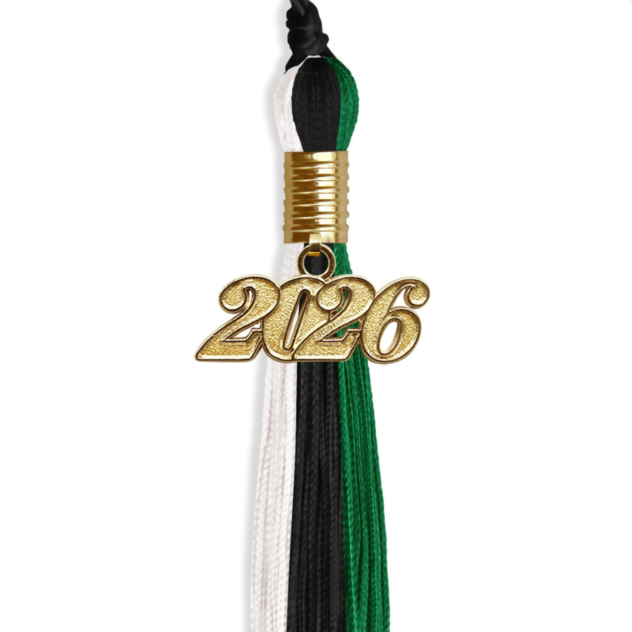Black/Green/White Graduation Tassel with Gold Date Drop - Endea Graduation