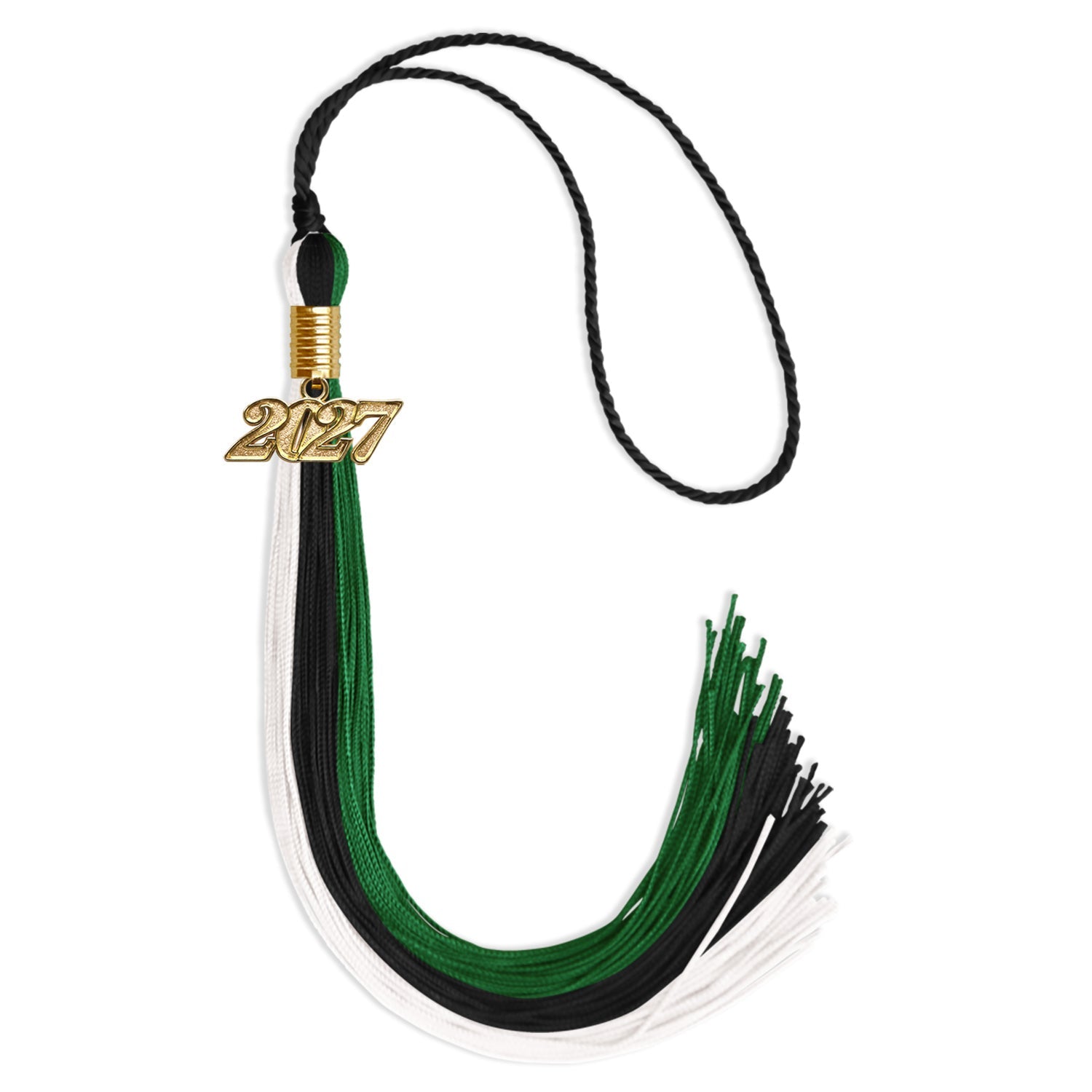 Black/Green/White Graduation Tassel with Gold Date Drop - Endea Graduation