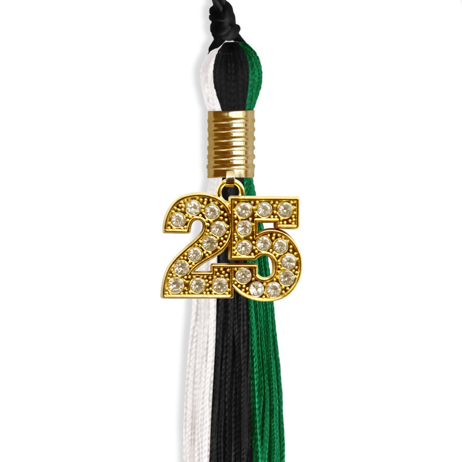Black/Green/White Graduation Tassel with Gold Date Drop - Endea Graduation