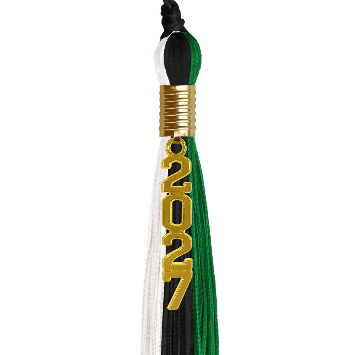 Black/Green/White Graduation Tassel with Gold Stacked Date Drop - Endea Graduation