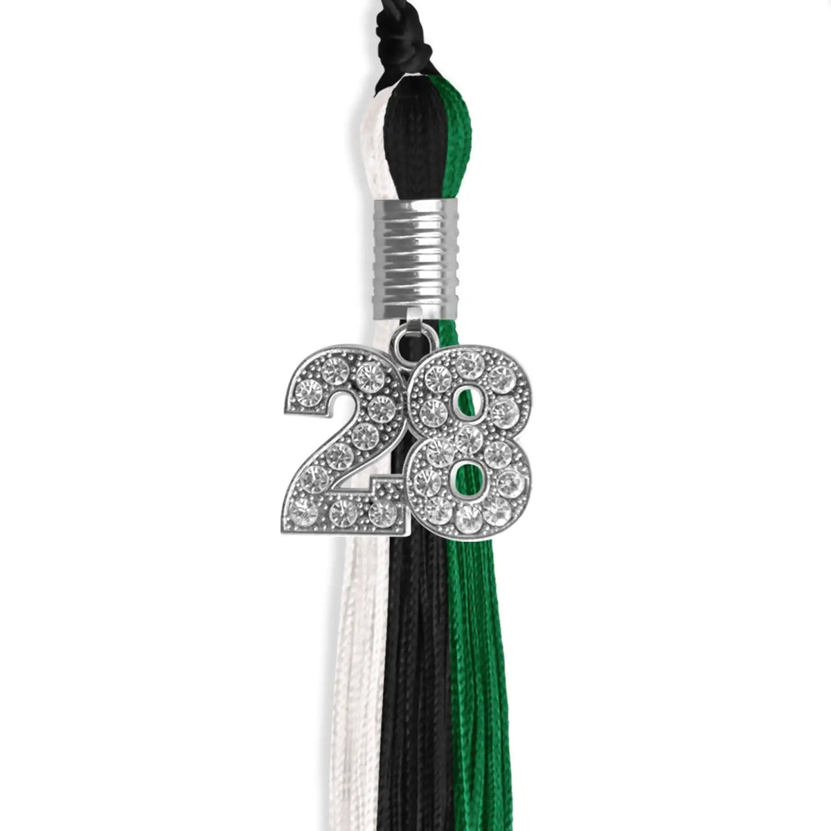 Black/Green/White Graduation Tassel with Silver Bling Charm - Endea Graduation