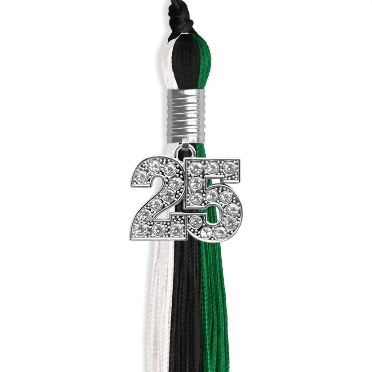 Black/Green/White Graduation Tassel with Silver Bling Charm - Endea Graduation