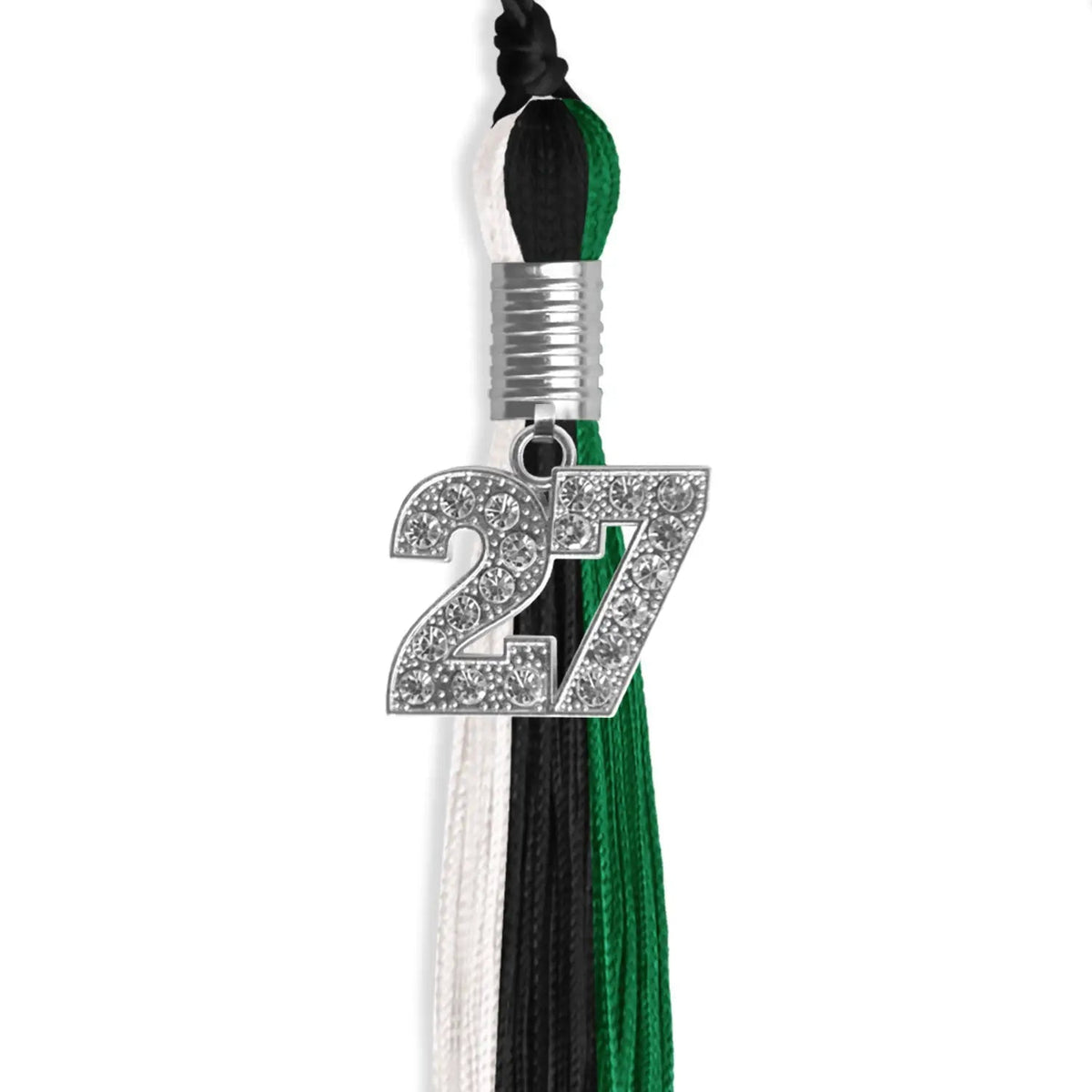 Black/Green/White Graduation Tassel with Silver Bling Charm - Endea Graduation