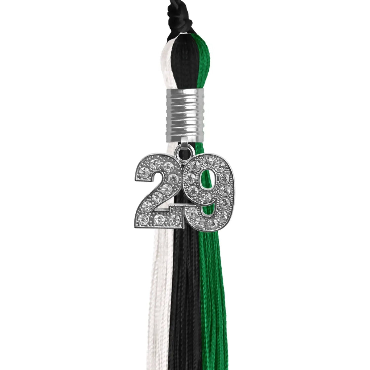Black/Green/White Graduation Tassel with Silver Bling Charm - Endea Graduation