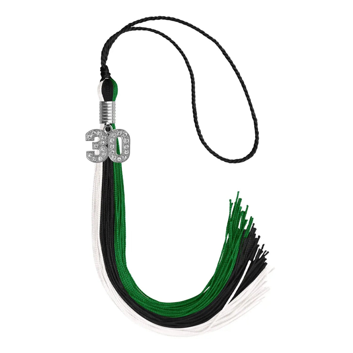 Black/Green/White Graduation Tassel with Silver Bling Charm - Endea Graduation