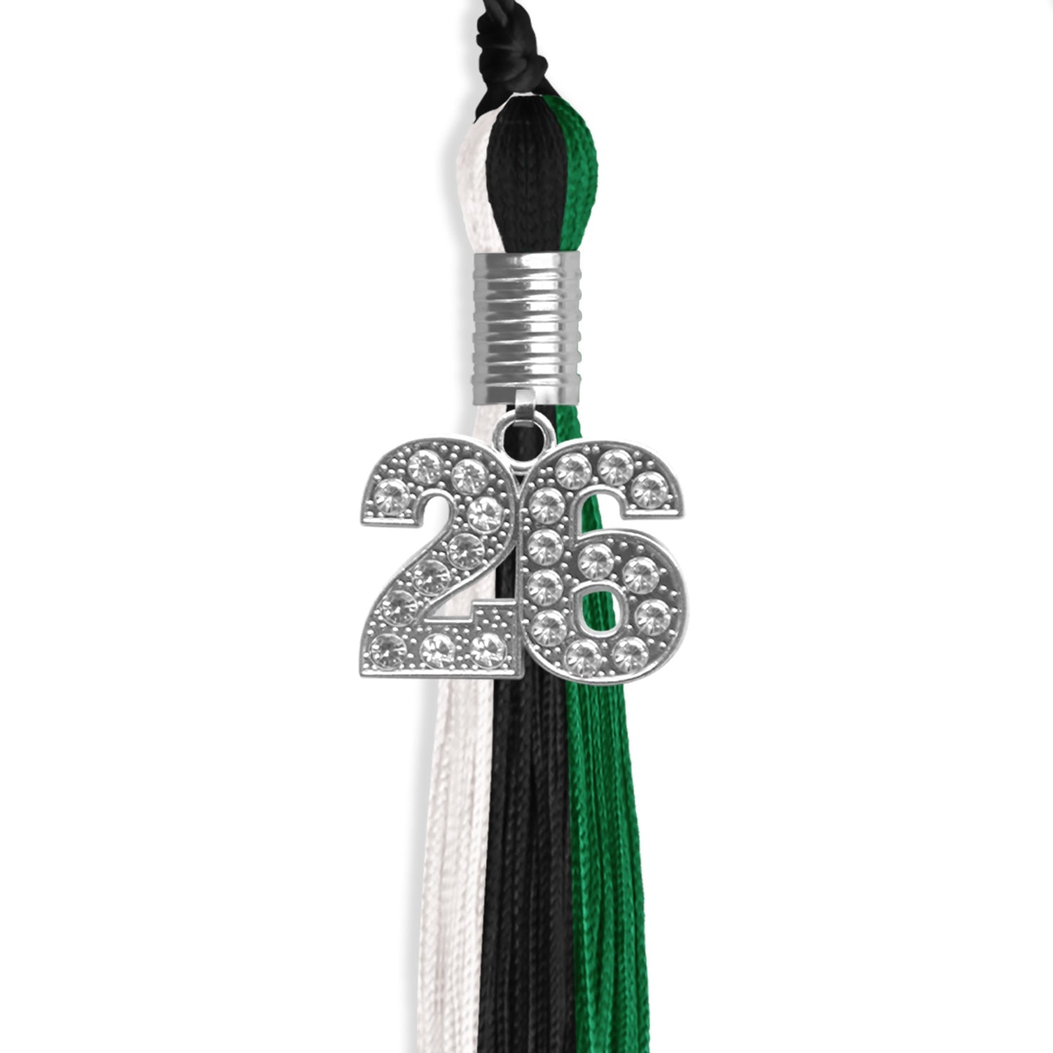 Black/Green/White Graduation Tassel with Silver Date Drop - Endea Graduation