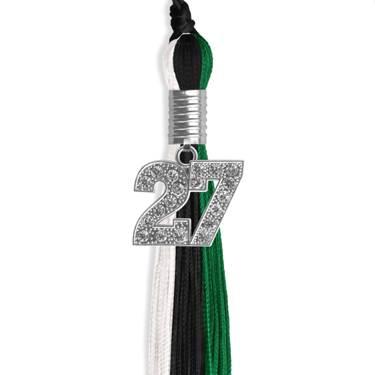 Black/Green/White Graduation Tassel with Silver Date Drop - Endea Graduation