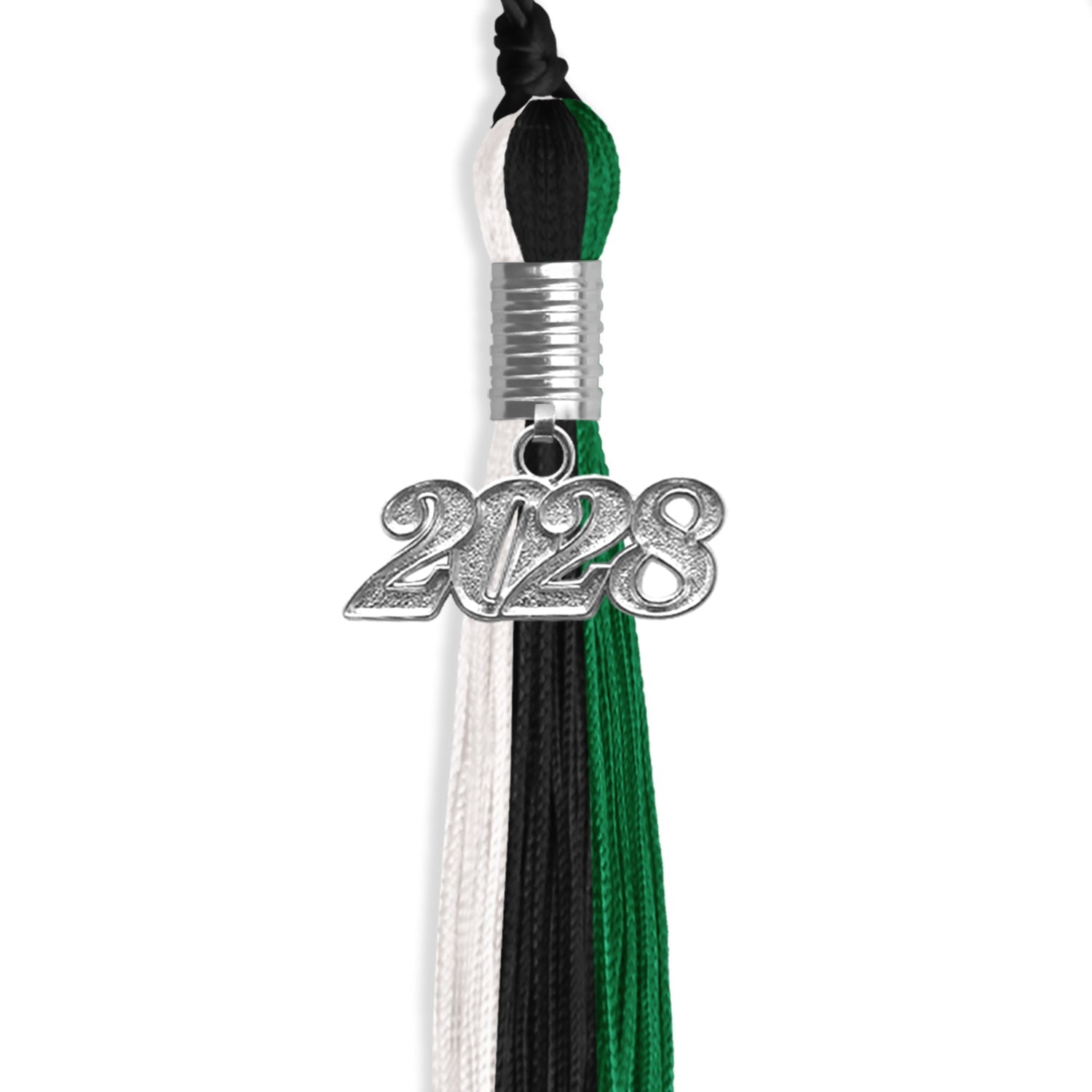 Black/Green/White Graduation Tassel with Silver Date Drop - Endea Graduation