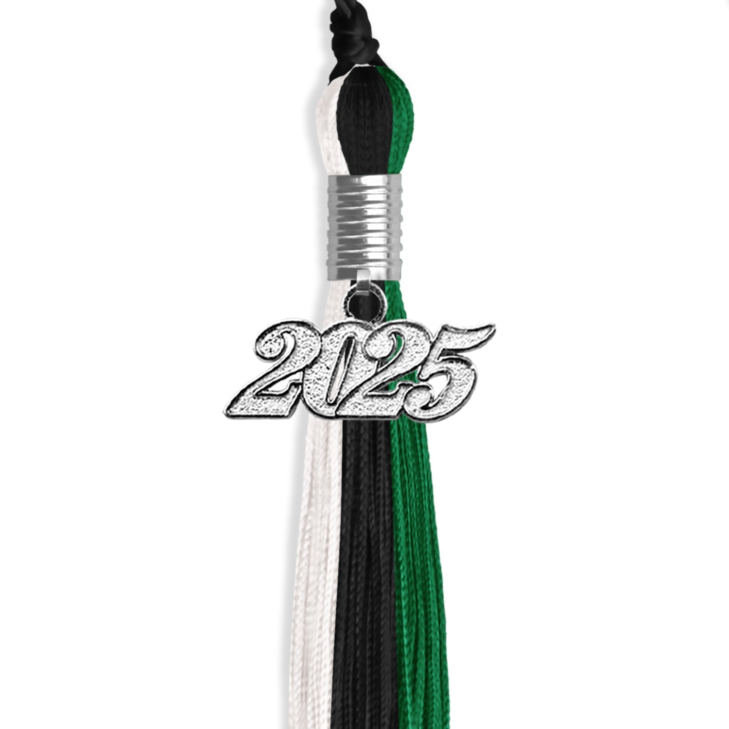 Black/Green/White Graduation Tassel with Silver Date Drop - Endea Graduation