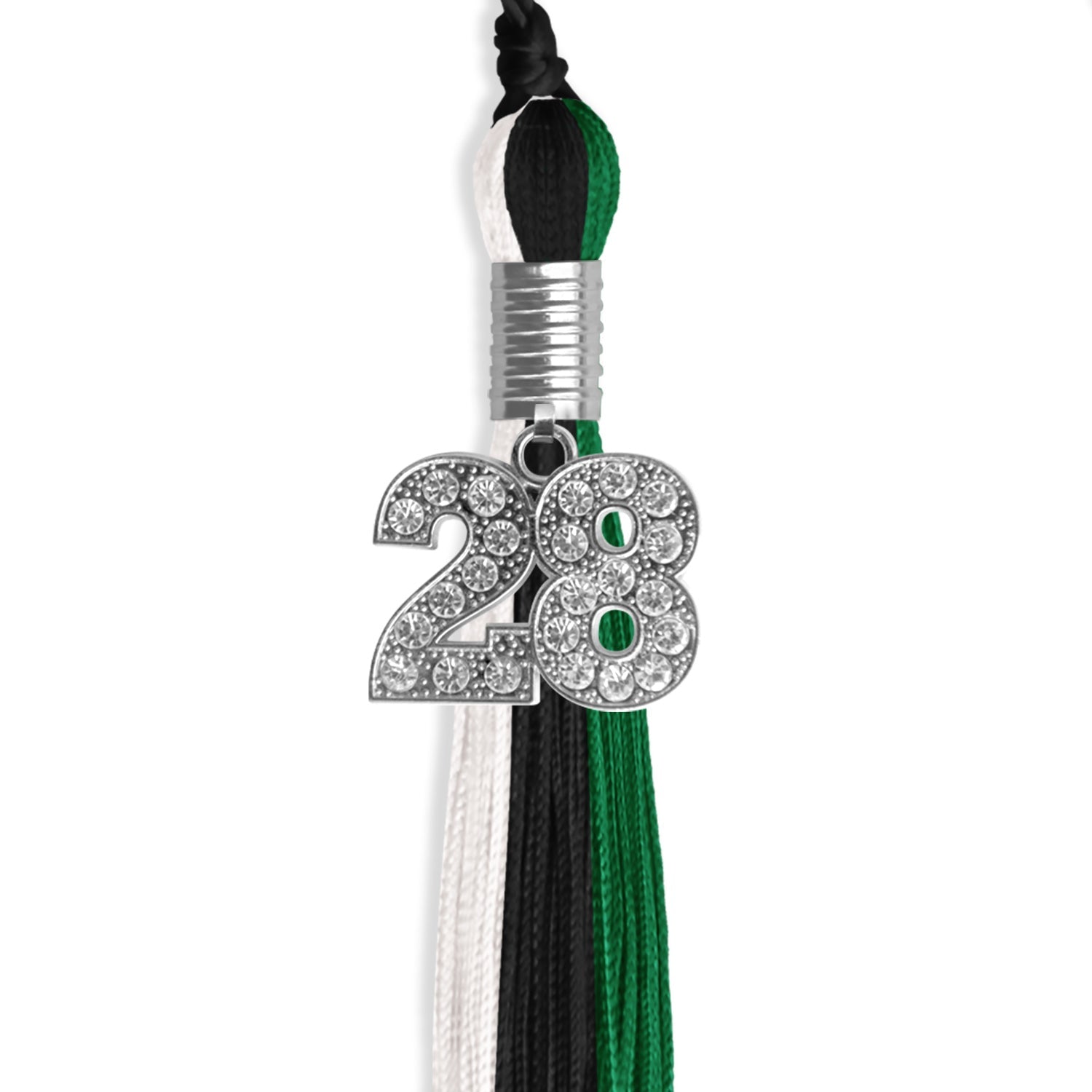 Black/Green/White Graduation Tassel with Silver Date Drop - Endea Graduation
