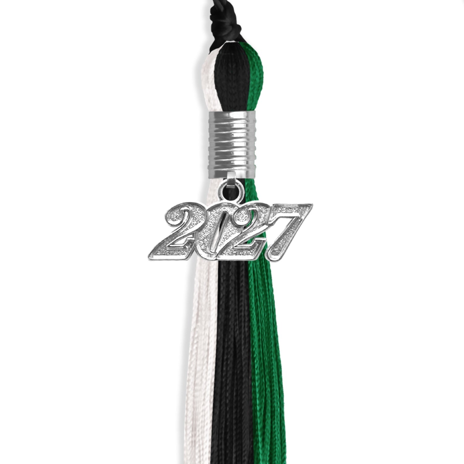 Black/Green/White Graduation Tassel with Silver Date Drop - Endea Graduation