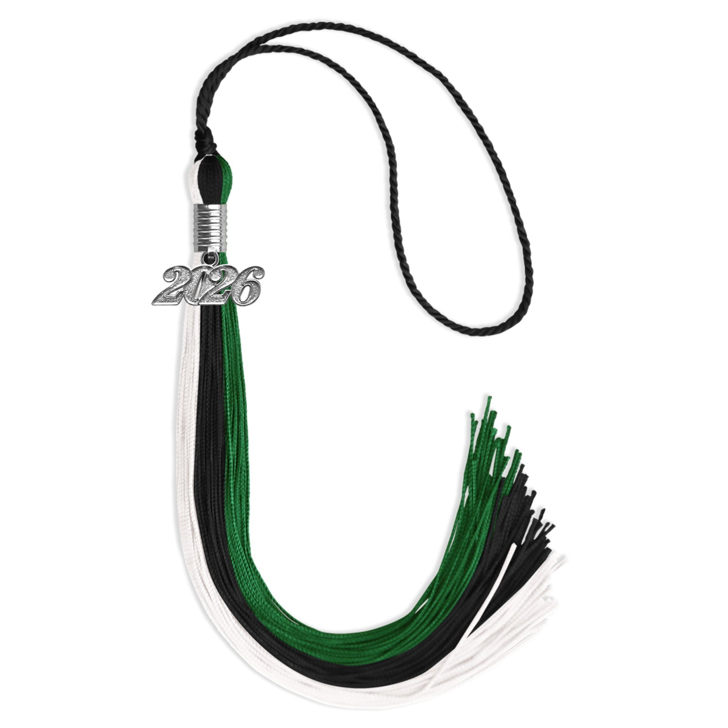 Black/Green/White Graduation Tassel with Silver Date Drop - Endea Graduation